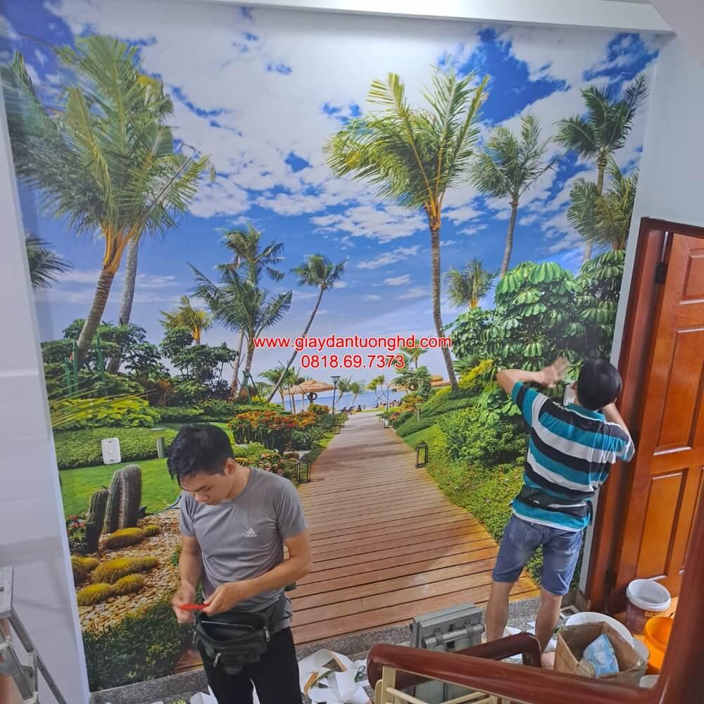 Thi công tranh dán tường cho biệt thự tại Quận 2