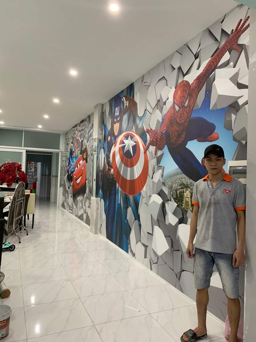 Thi công tranh dán tường 3D siêu anh hùng Marvel cho không gian nhà phố tại Bình Thạnh