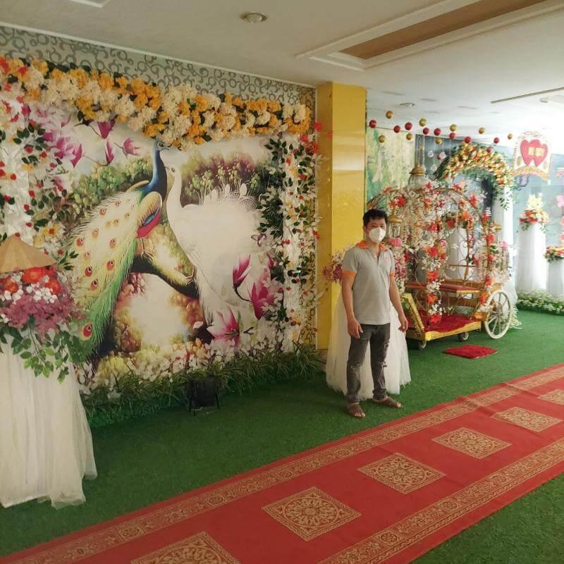 Thi công tranh giấy dán tường tại nhà hàng tiệc cưới Nam Bộ