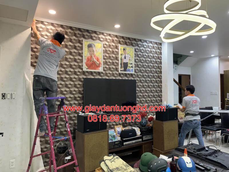 thi công giấy dán tường cho phòng khách