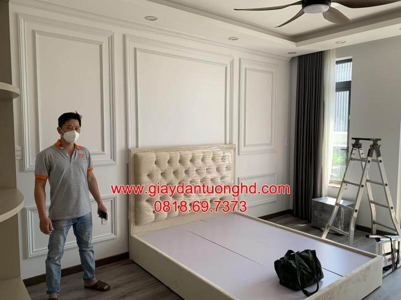 thi công giấy dán tường phòng ngủ ở chung cư đường Lý Thường Kiệt