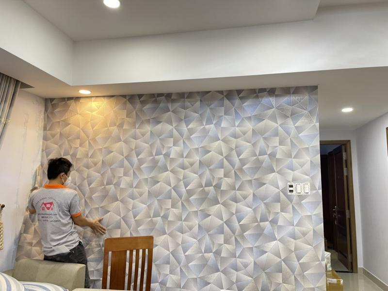 Giấy Dán Tường Họa Tiết Đa Giác 3D Ánh Kim Cao Cấp