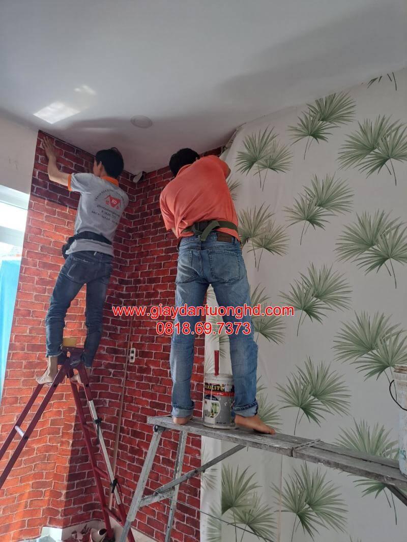thi công giấy dán tường giả gạch