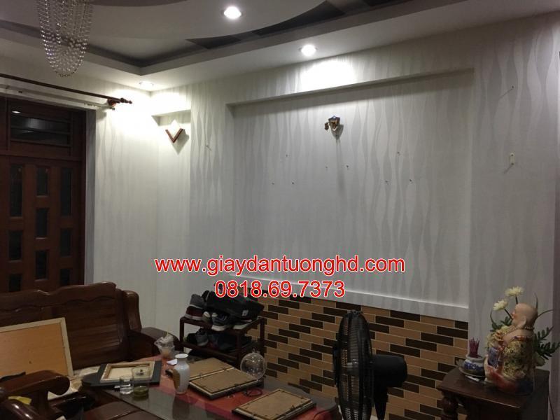 thi công giấy dán tường phòng khách