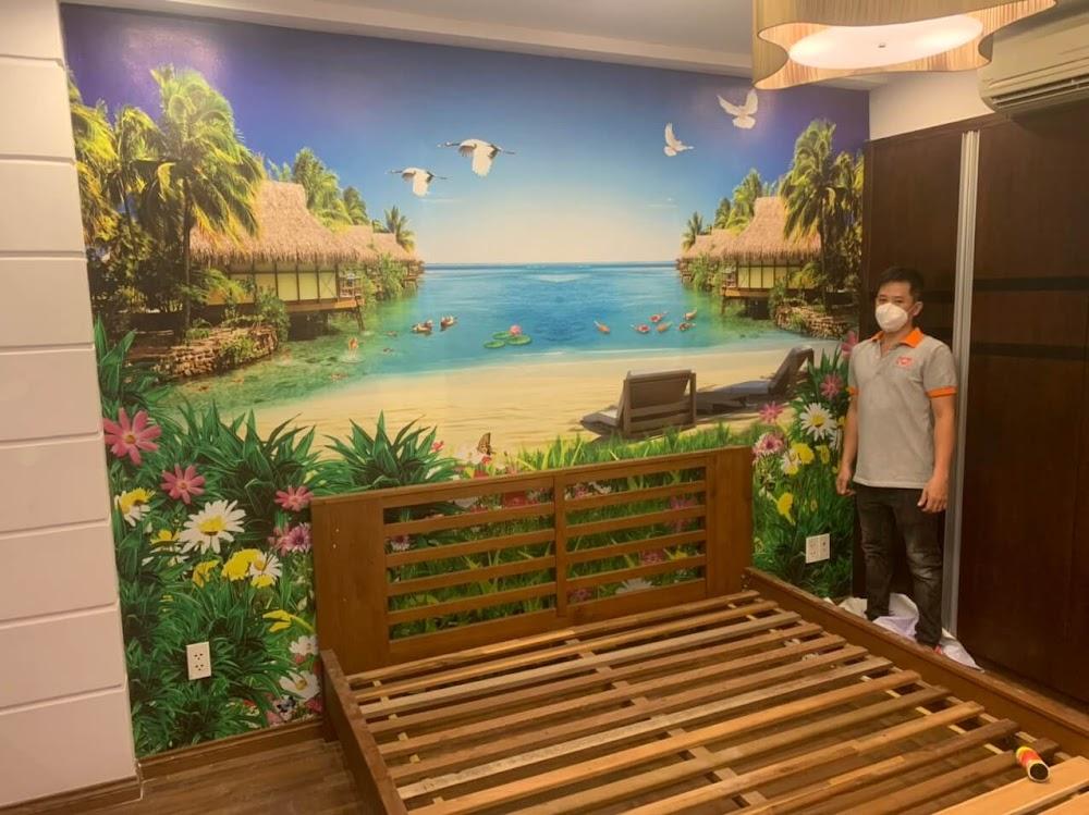 thi công tranh sán tường cho phòng ngủ
