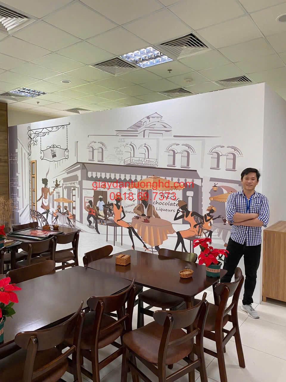 thi công giấy dán tường Quán Cà Phê