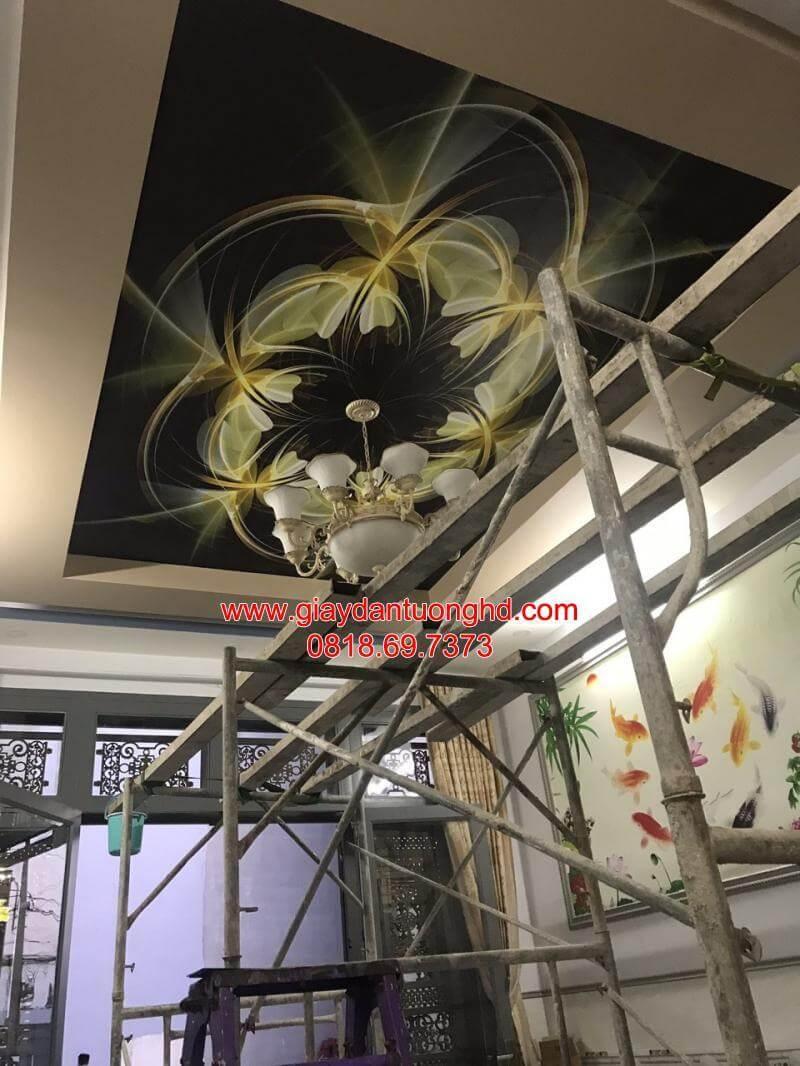 Thi công tranh dán trần nhà và tranh dán tường tại nhà hàng ở Phường An Phú, Quận 2