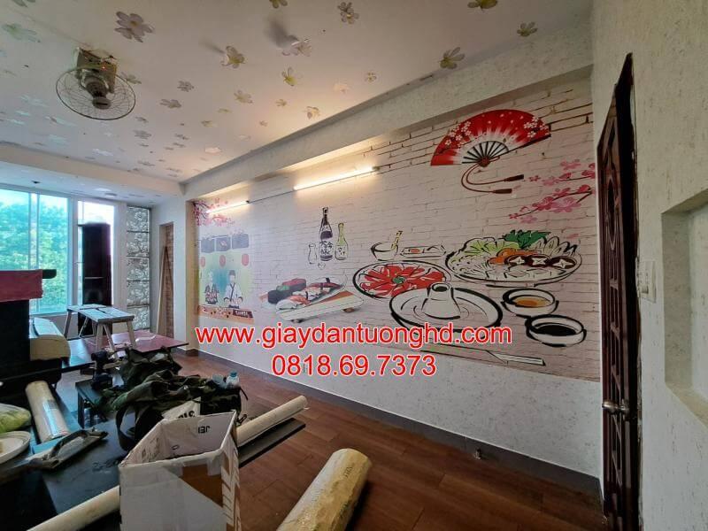 Tranh Dán Tường 3D Chủ Đề Ẩm Thực Nhật Bản Cho Nhà Hàng, Quán Ăn