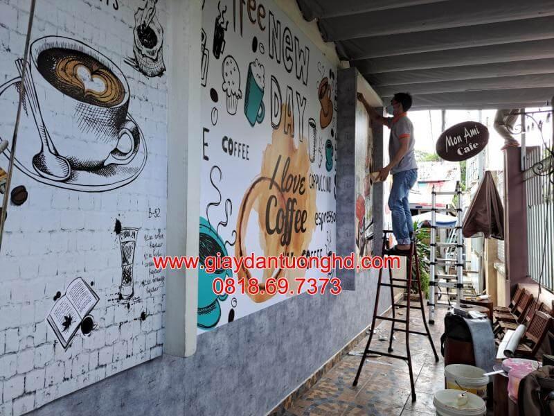 Thi công tranh tường bên ngoài của Quán Cà Phê