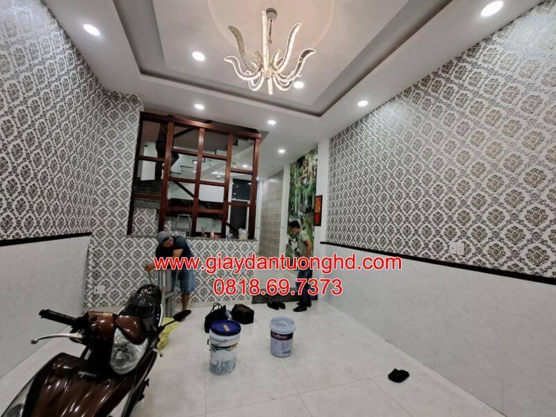 thi công giấy dán tường cho phòng khách