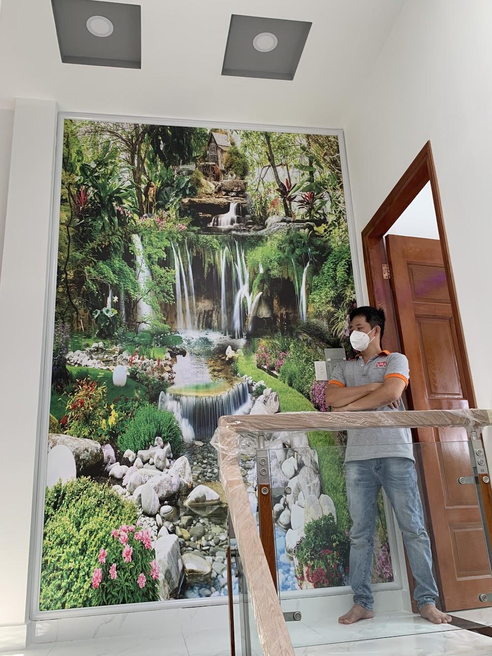 Tranh dán tường ngay cầu thang nhà khách hàng ở Thảo Điền, Quận 2