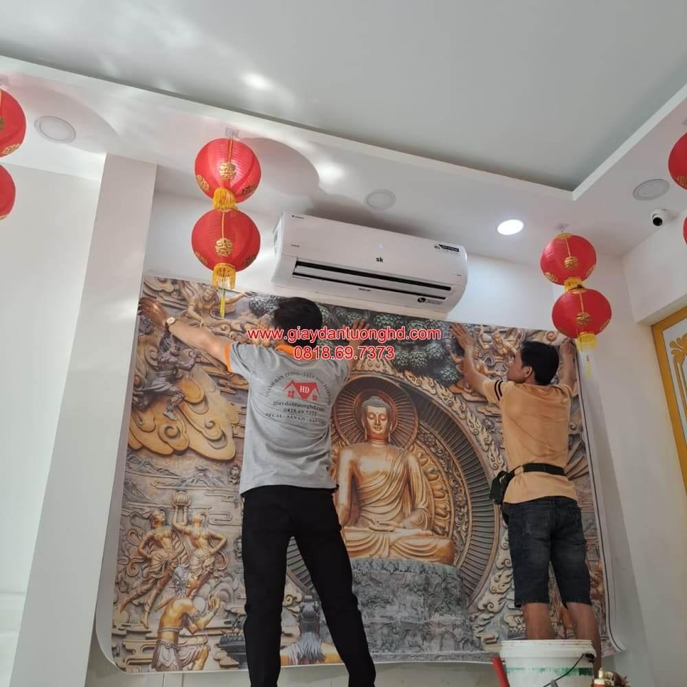 thi công giấy dán tường hình phật