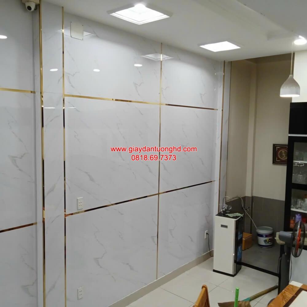 thi công giấy dán tường giả đá tạo nên sự sang trọng cho không gian công ty
