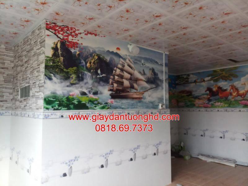 thi công tranh dán tường cải tạo nhà cũ
