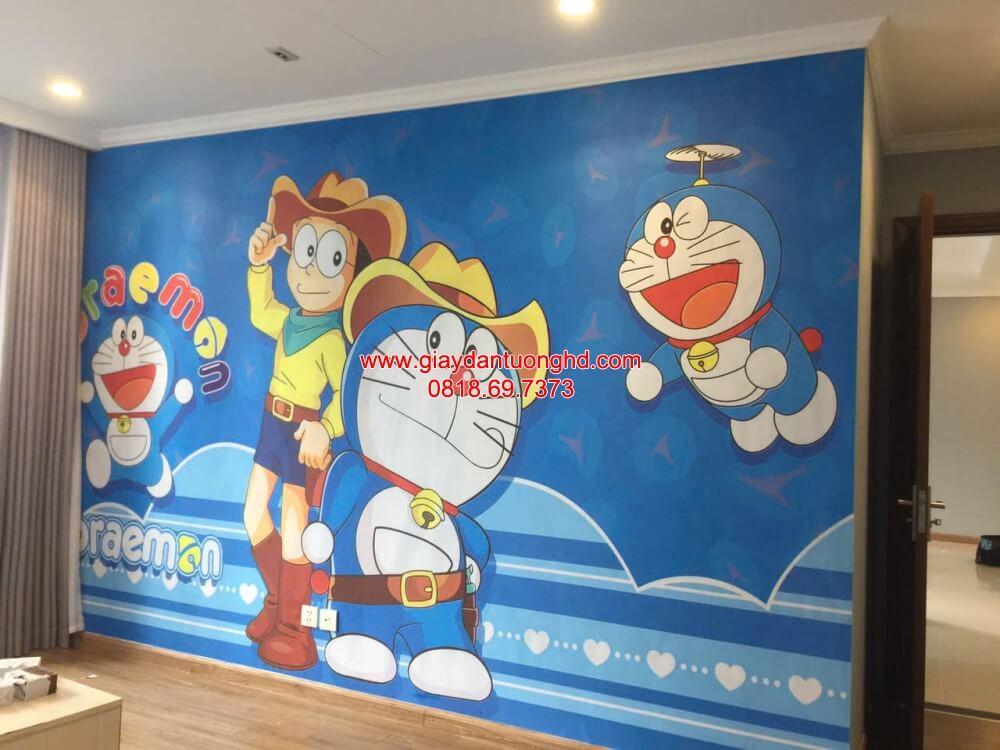 thi công giấy dán tường Hình Doraemon phù hợp cho cả bé trai và bé gái