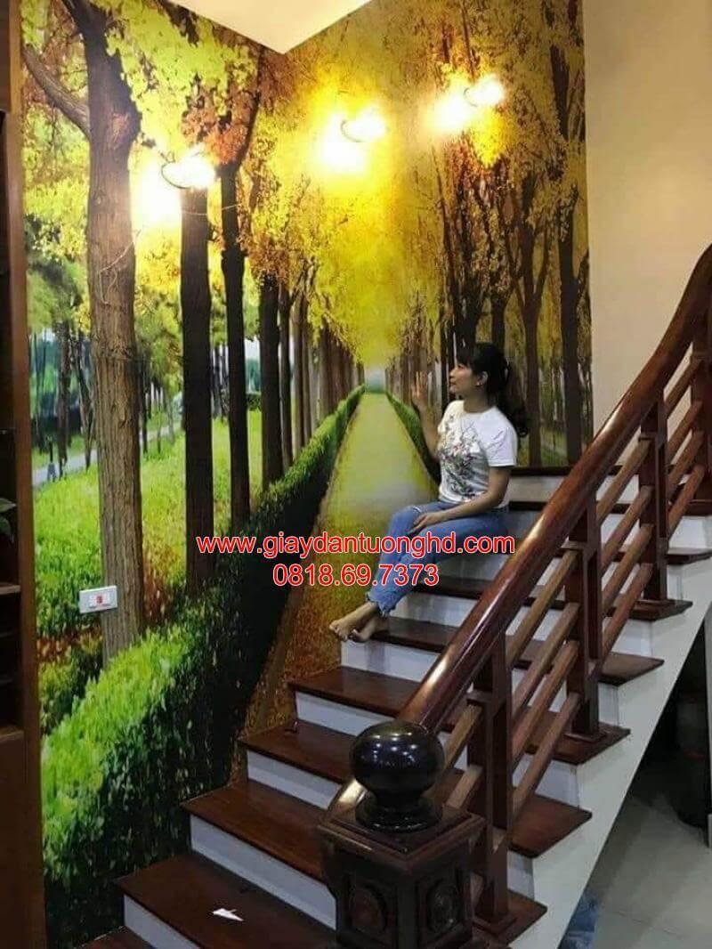 thi côngtranh dán tường cầu thang tại nhà khách hàng ở Quận 7