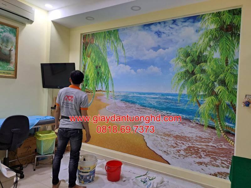 Quá trình thi công tranh dán tường cho nhà hàng