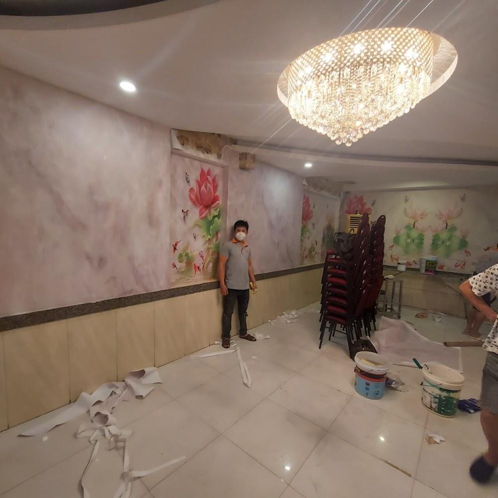 Thi công giấy dán tường giả gạch chịu nhiệt tốt cho nhà hàng ẩm thực đường Khánh Hội