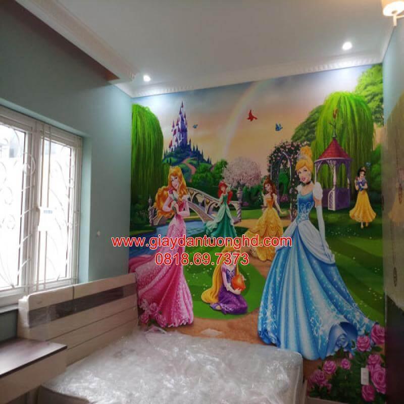 Tranh Vải Lụa 3D Chủ Đề Công Chúa Disney Trang Trí Phòng Ngủ Bé Gái