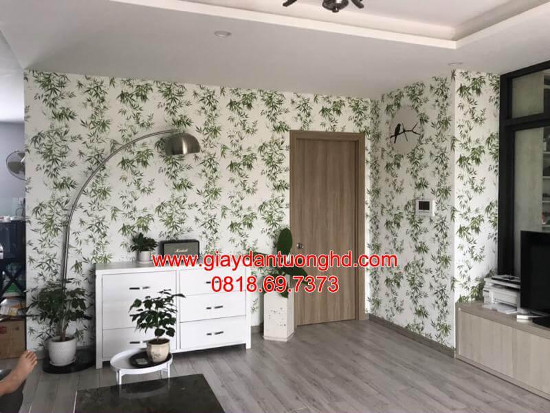 thi công giấy dán tường cho phòng khách ở chung cư Heaven Cityview