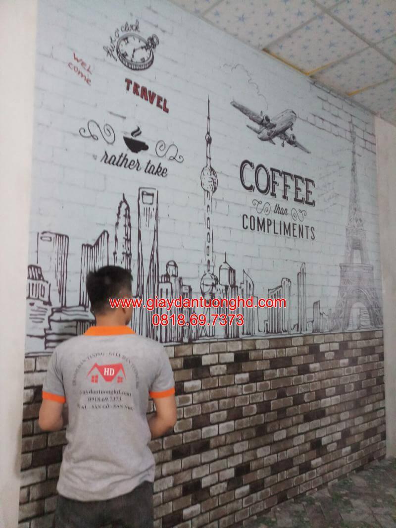thi công giấy dán tường tranh dán tường cho quán Cà Phê