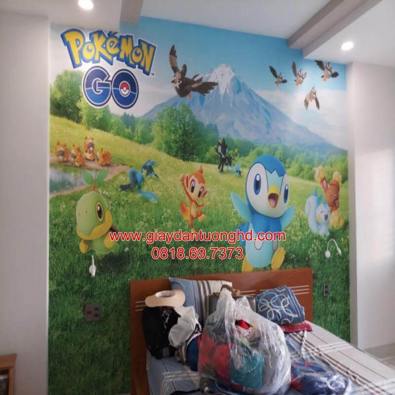Tranh Vải Lụa 3D Pokemon GO Cao Cấp Cho Phòng Ngủ Trẻ Em