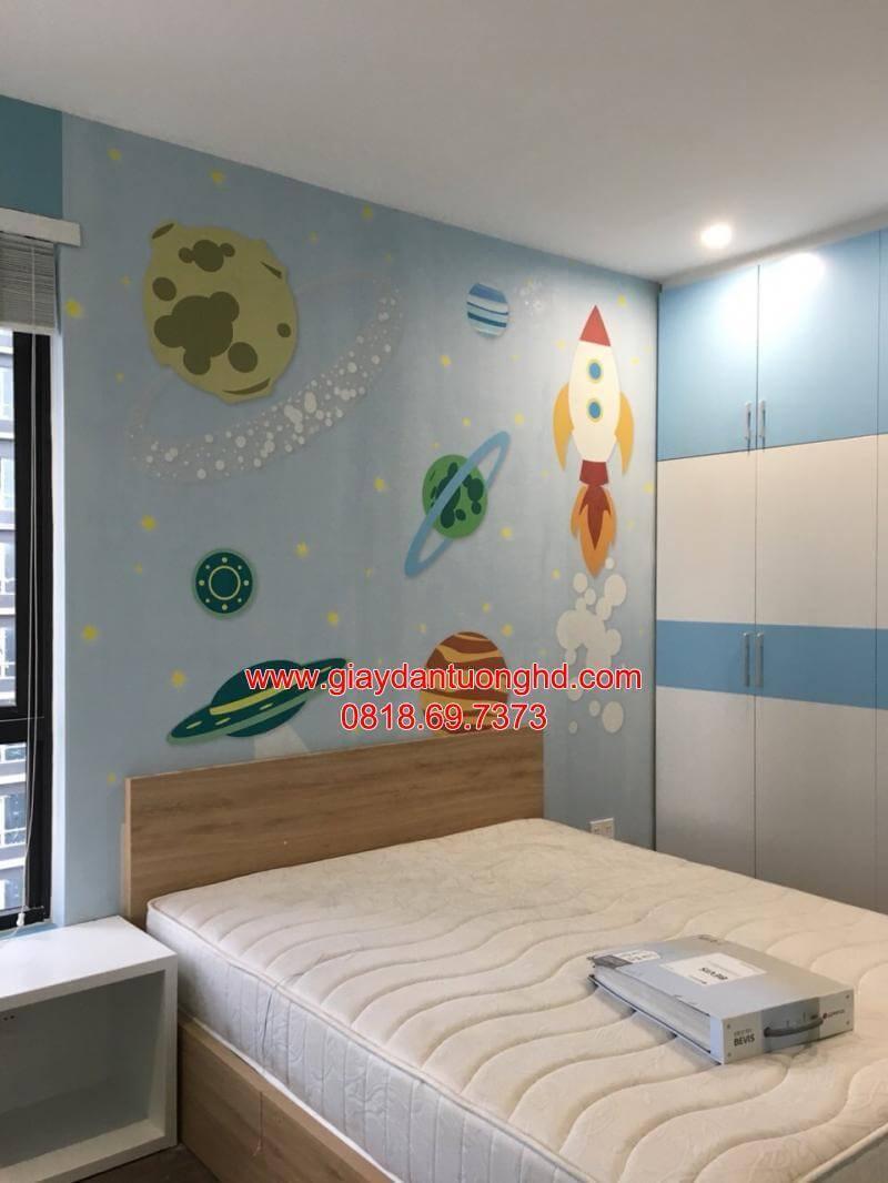 thi công giấy dán tường hình vũ trụ cho bé thỏa trí tưởng tượng