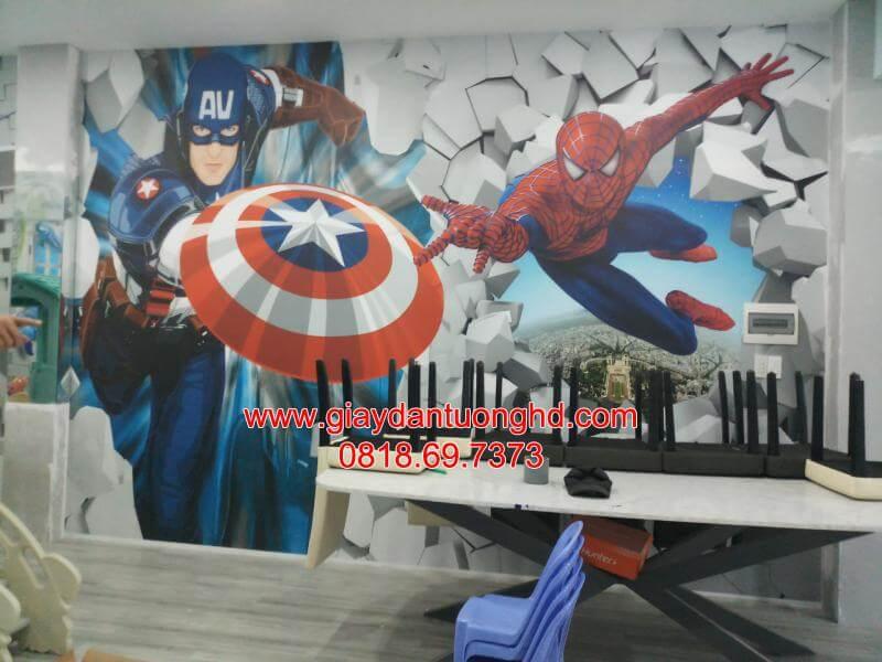 thi công giấy dán tường người nhệ cho bé trai