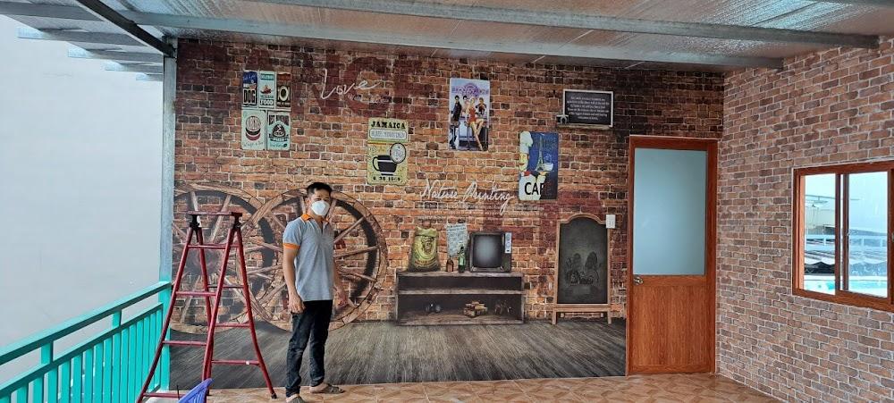 thi công giấy dán tường giả gạch cho quán cà phê tại Khu đô thị Sala