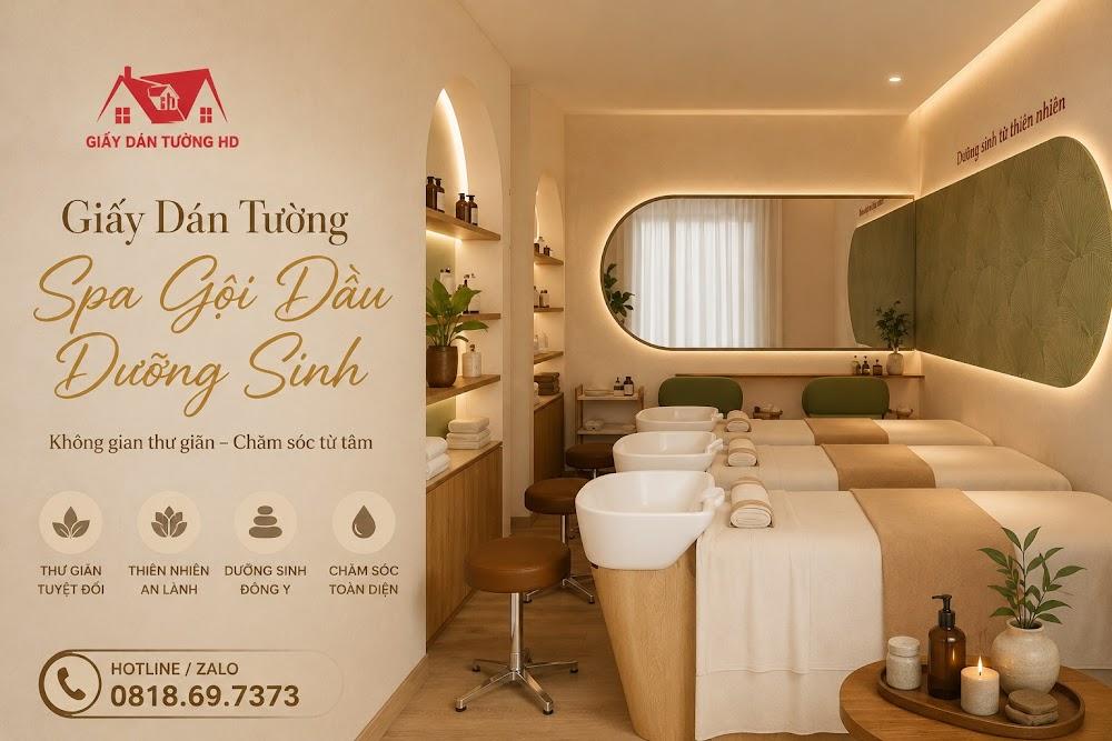thi công giấy dán tường Spa Gội Đầu Dưỡng Sinh