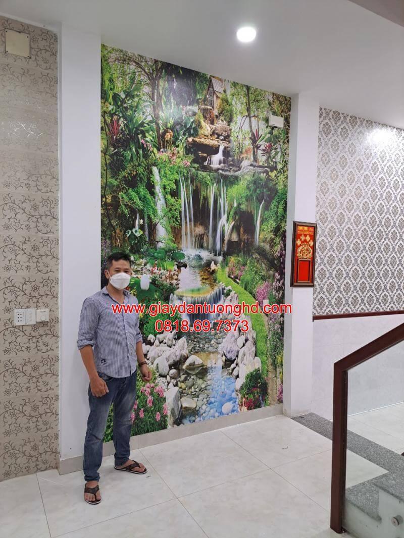 thi công tranh giấy dán tường tại cầu trang nhà phố