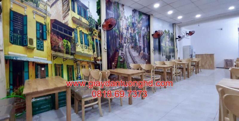 thi công tranh giấy dán tường cho quán ăn tạo cảm giá ấm cúng