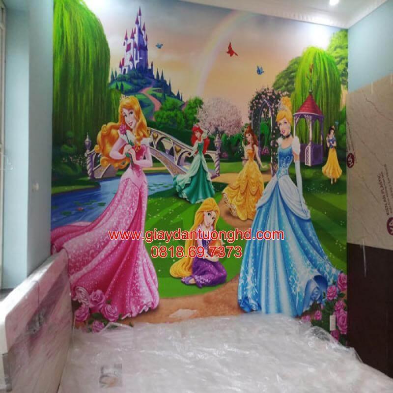 Tranh dán tường 3D công chúa Disney lộng lẫy cho phòng ngủ bé gái