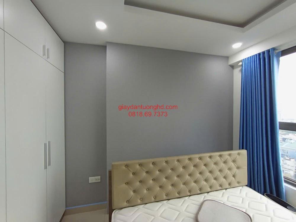 Giấy dán tường phòng ngủ màu xám trơn hiện đại phong cách tối giản cho chung cư