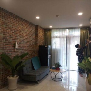 Giấy dán tường giả gạch màu đỏ