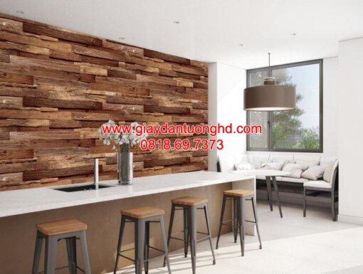 Giấy dán tường giả gỗ phòng ăn bếp 485-06