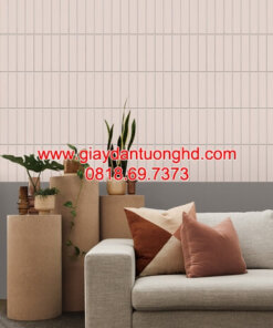 Giấy dán tường giả gạch màu hồng phòng khách 3023-2