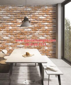 Giấy dán tường giả gạch phòng ăn bếp màu cam 987