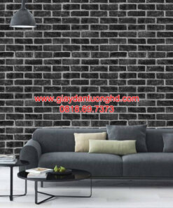 Giấy dán tường giả gạch phòng khách màu đen trắng 7837-3