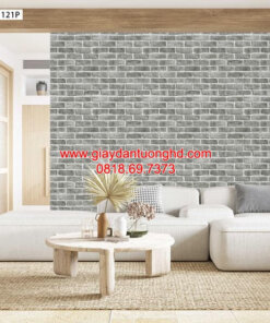 Giấy dán tường giả gạch phòng khách màu xám 7837-1