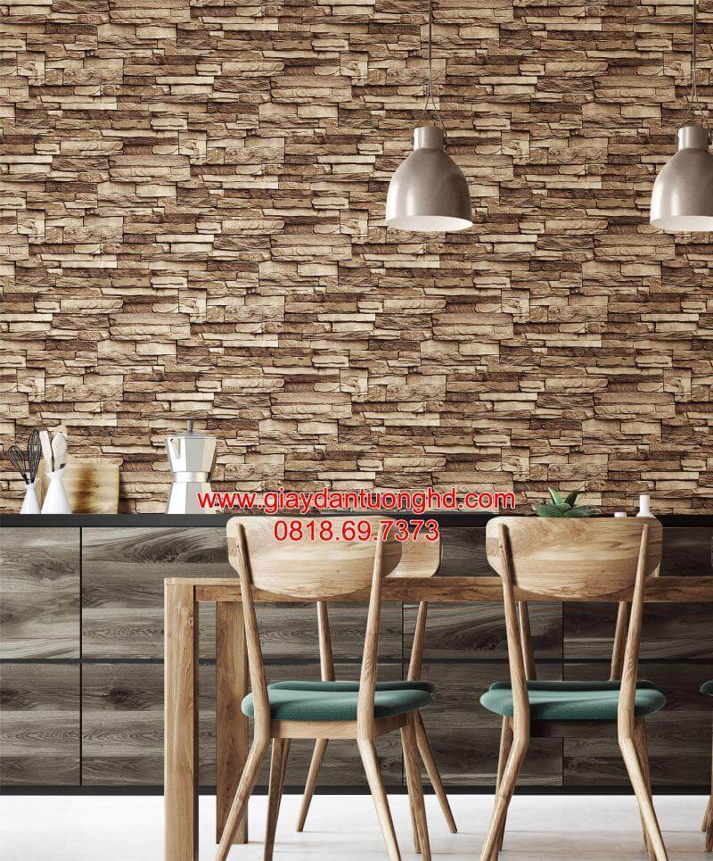 giấy dán tường giả đá cho phòng ăn nhà bếp