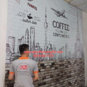 Thi công tranh dán tường quán cafe đẹp