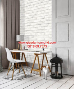 Giấy dán tường giả gạch màu trắng phòng ngủ 56094-2