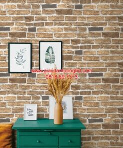 Giấy dán tường giả gạch màu vàng phòng ngủ 85087-2