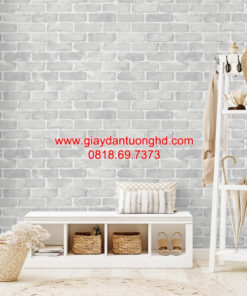 Giấy dán tường giả gạch phòng ngủ màu xám 6816-1