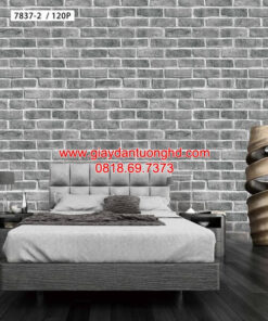 Giấy dán tường giả gạch phòng ngủ màu xám 7837-2