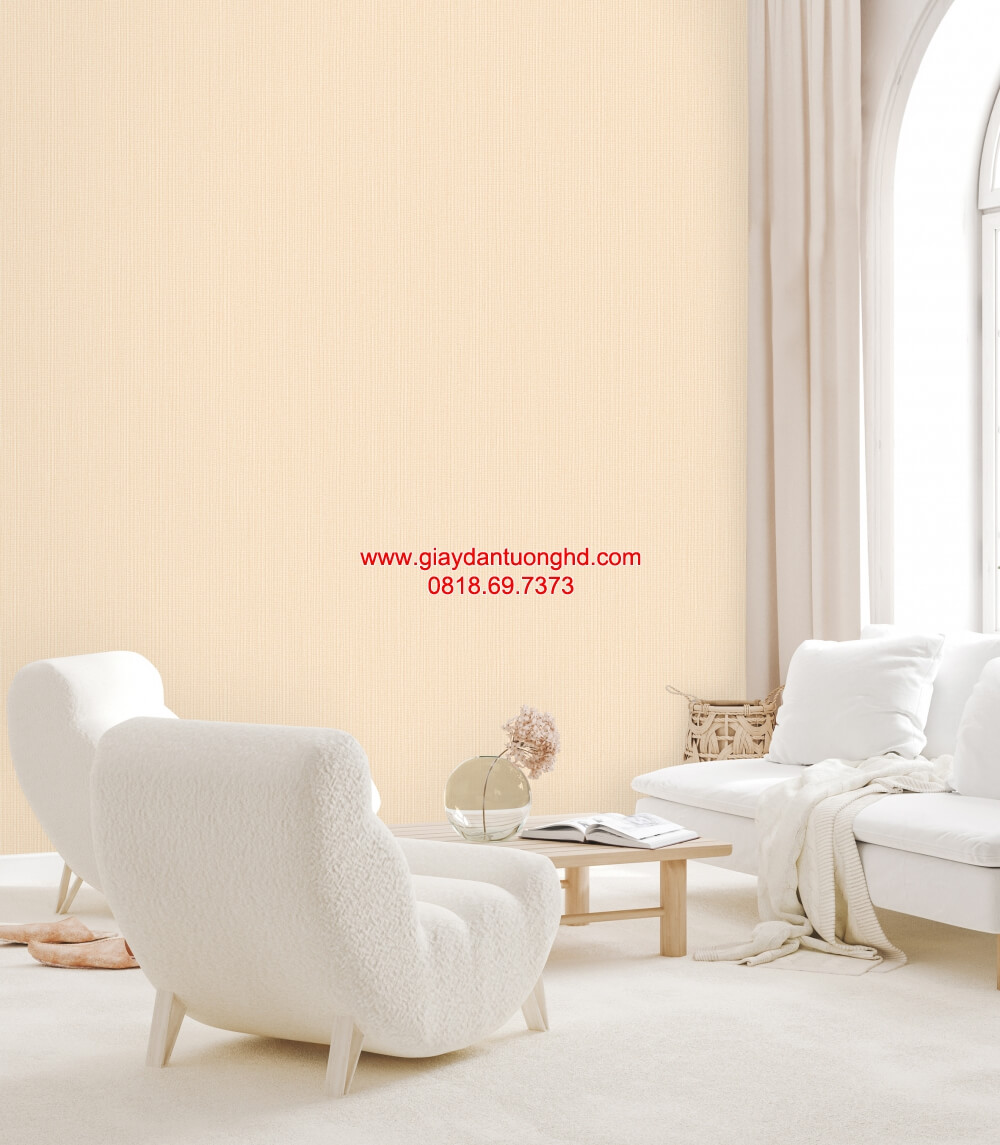 Giấy dán tường phòng khách màu trơn, giấy dán tường màu cam nhạt sau tivi sofa phòng khách