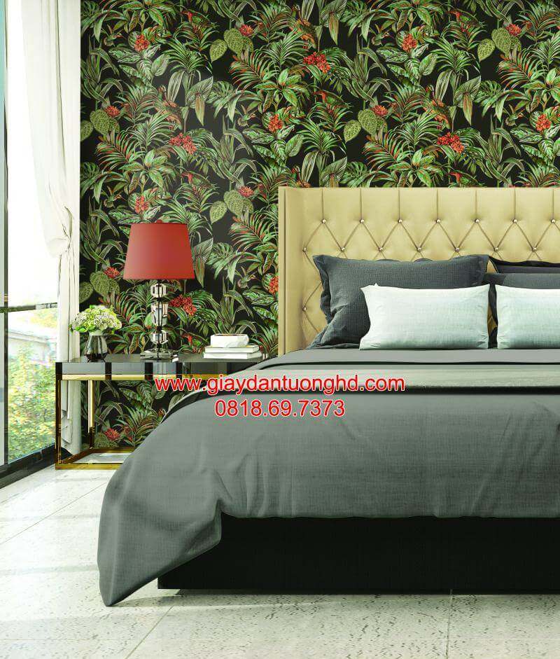 Xu hường trang trí điểm nhấn đầu giường với giấy dán tường hoa lá cho phòng ngủ