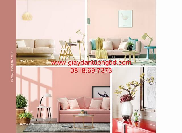 Giấy dán tường phòng khách màu trơn, giấy dán tường phòng khách màu hồng patel