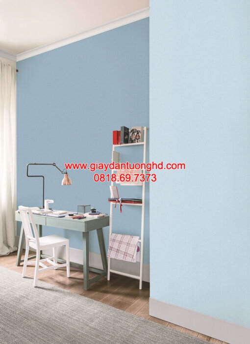 Giấy dán tường phòng ngủ màu trơn 77285-7, giấy dán tường màu xanh da trời, giấy dán tường màu xanh patel